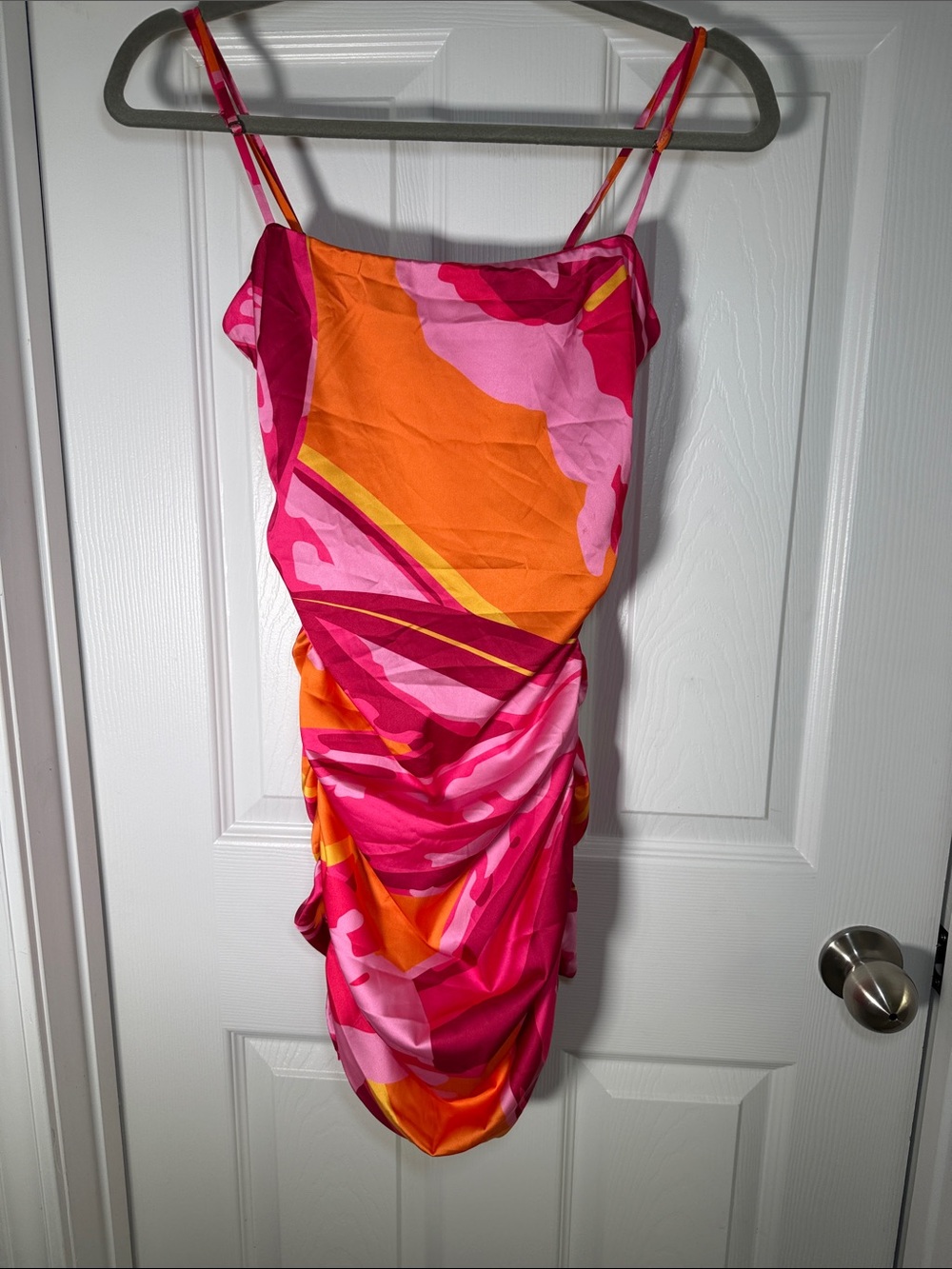 Oh Polly Pink and Orange Ruched Slip Dress